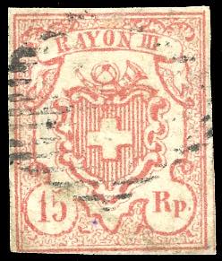 SVIZZERA CANTONALI 1852 - 15 r. cifre ... 