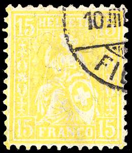 SVIZZERA 1881 - 15 cent. giallo, Helvetia ... 
