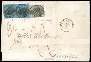 1852 - 7 baj azzurro, coppia orizzontale, 6 ... 
