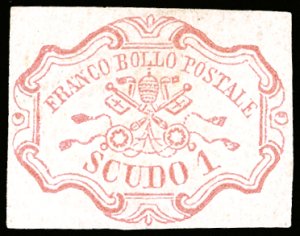 1852 - 1 scudo rosa carminio (11), gomma ... 