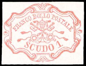 1852 - 1 scudo rosa carminio (11), nuovo, ... 