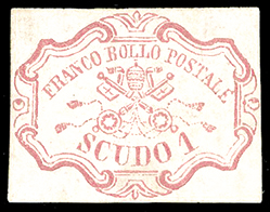 1852 - 1 scudo rosa carminio (11), nuovo ... 