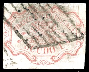 1852- 1 scudo rosa carminio (11), usato, ... 