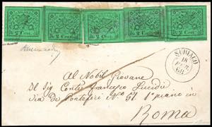 1868 - 2 cent. verde giallo (13), cinque ... 