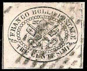 1867 - 3 cent. grigio rosa, non dentellato ... 
