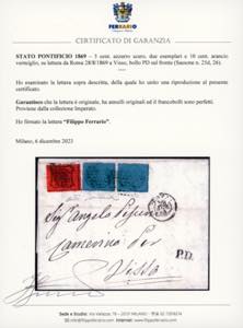1869 - 5 cent. azzurro scuro, due ... 