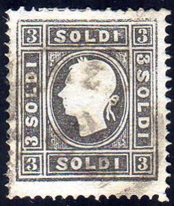 1859 - 3 soldi nero grigio, II tipo (29b), ... 