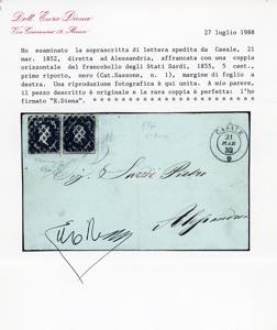 1852 - 5 cent. nero (1), coppia ... 