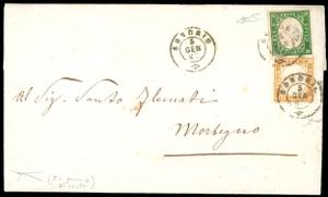 1863 - 5 cent. verde scuro, GOMMATO ANCHE SU ... 