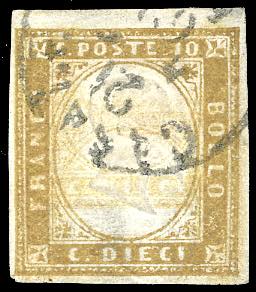 1862 - 10 cent. bistro oliva (14D), evidente ... 