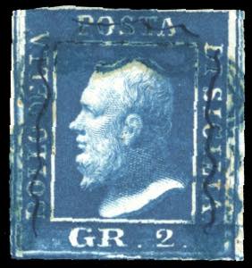 1859 - 2 grana azzurro scurissimo, III ... 