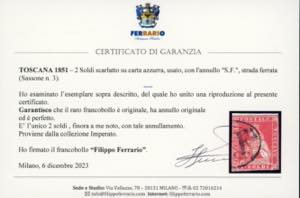 1851 - 2 soldi scarlatto su carta ... 