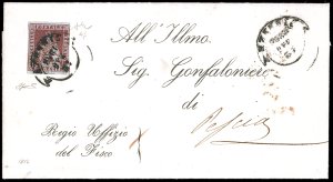 1856 - 1 crazia carminio bruno su grigio ... 