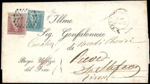 1856 - 1 crazie carminio bruno su grigio, 2 ... 