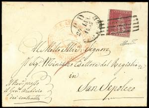 1853 - 1 crazia carminio su grigio, varietà ... 