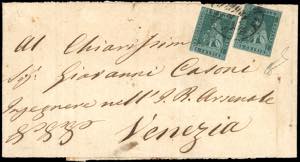 1854 - 4 crazie verde scuro su azzurro (6a), ... 