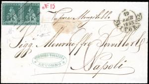 1853 - 4 crazie verde scuro su carta azzurra ... 