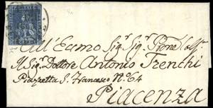 1853 - 6 crazie azzurro scuro su azzurro ... 