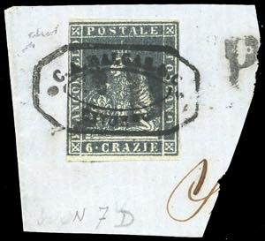 1851 - 6 crazie grigio scuro su grigio (7f), ... 