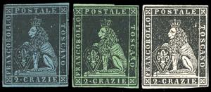 PROVE 1851 - 2 crazie nero su azzurro, 2 ... 