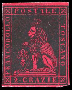 PROVE 1851 - 2 crazie nero su carminio vivo, ... 