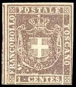 1860 - 1 cent. violetto bruno (17), nuovo, ... 