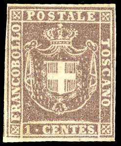 1860 - 1 cent. bruno lilla (17b), ... 