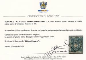 1860 - 20 cent. azzurro (20), due ... 