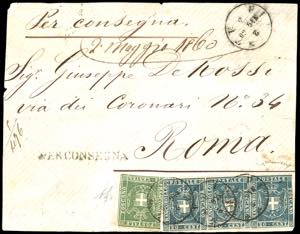 1860 - 20 cent. azzurro, striscia ... 