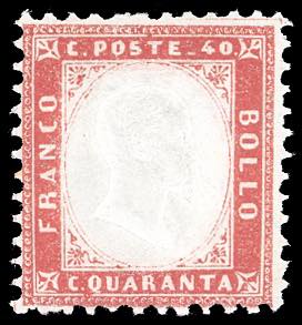 1862 - 40 cent. rosso carminio (3), doppia ... 