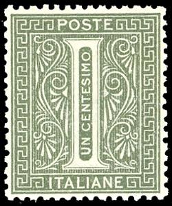 1863 - 1 cent. verde oliva, De La Rue, ... 
