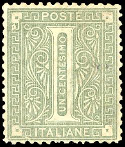 1874 - 1 cent. verde oliva, De La Rue, ... 