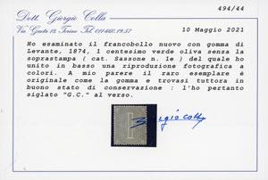 1874 - 1 cent. verde oliva, De La ... 