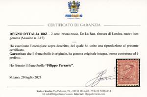 1863 - 2 cent. De La Rue, tiratura ... 