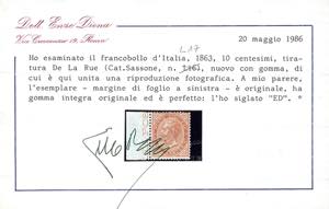 1863 - 10 cent. ocra arancio, De ... 