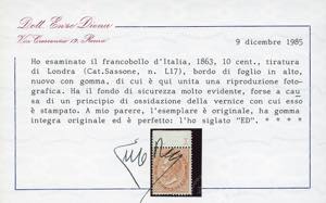 1863 - 10 cent. ocra arancio, De ... 