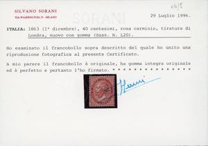 1863 - 40 cent. rosa carminio, De ... 