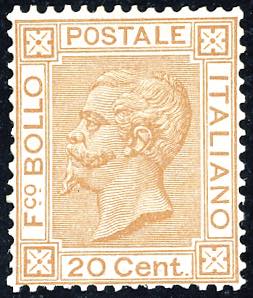 1877 - 20 cent. ocra arancio (28), nuovo, ... 