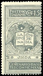 1921 - 15 cent. grigio Dante, non emesso ... 