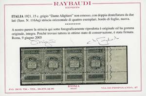 1921 - 15 cent. grigio Dante, non ... 