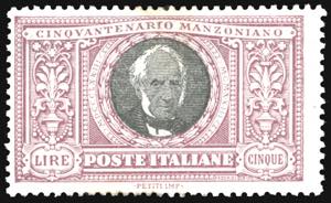 1923 - 5 lire Manzoni (156), gomma originale ... 