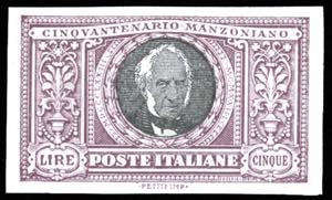 1923 - 5 lire Manzoni, non dentellato ... 