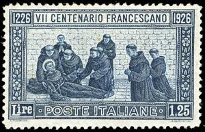 1926 - 1,25 lire San Francesco, dent. 13 1/2 ... 