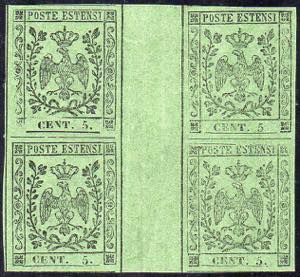 1855 - 5 cent. verde oliva, blocco ... 