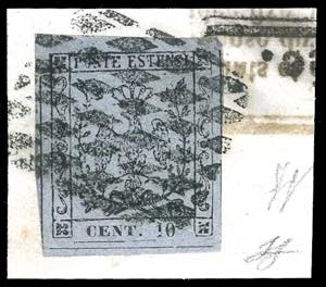 1857 - 10 cent. grigio lillaceo (4), usato ... 
