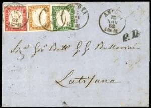 1862 - 5 cent. verde scuro, 10 cent. bistro ... 