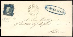 1859 - 2 grana azzurro oltremare, carta di ... 