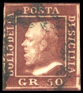 1859 - 50 grana lacca bruno (14), testa ... 