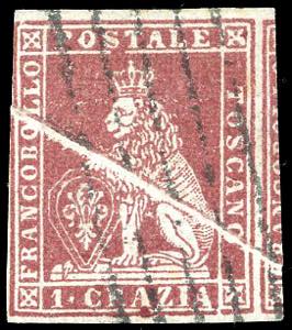 1851 - 1 crazia carminio su grigio (4d), ... 