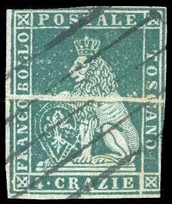 1851 - 4 crazie verde azzurro su grigio ... 